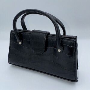 Vintage SAX Y2K Micro Mini Bag Black Croc Embossed Top Handle